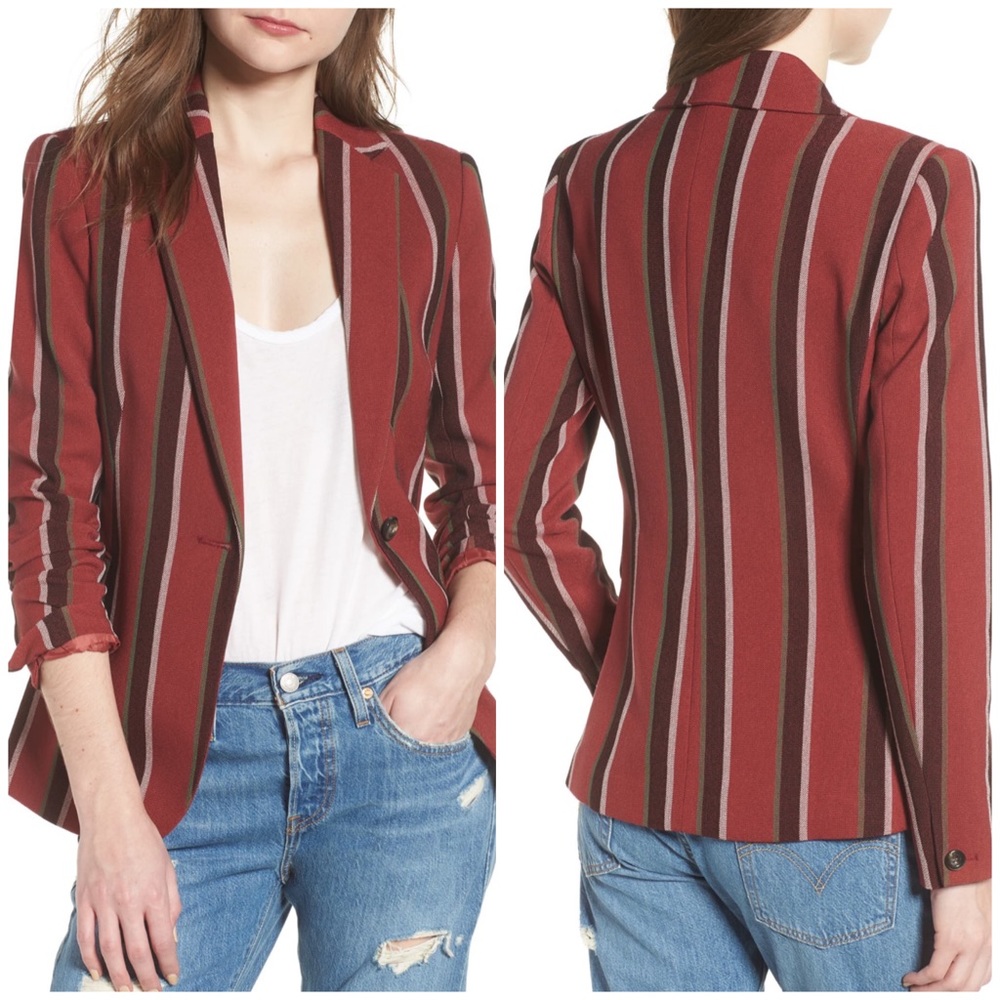 NWT Mural Striped Burgundy Single Button Blazer